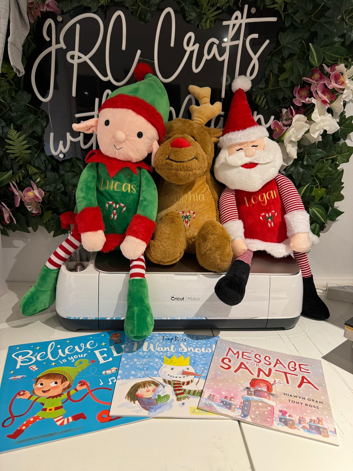 Embroidered Christmas teddy with story book